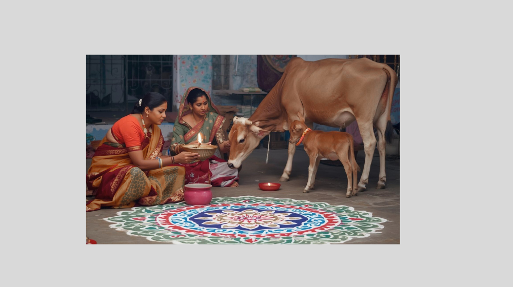 alt="वसुबारस पूजा करताना महिलांचे चित्र" alt="2025 मध्ये वसुबारस साजरी करताना गायीची पूजा" alt="वसुबारस पूजा 2025 मध्ये गाई आणि वासराचे पूजन"