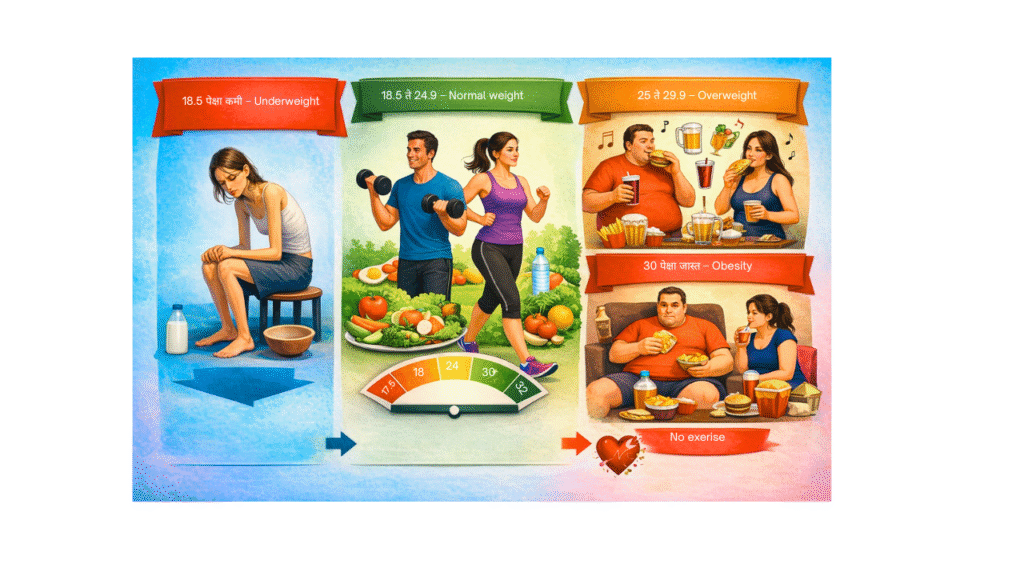 BMI Calculator people condition in all 4 types given in bmi overweight, underweight,normal and obesity and their lifestyle