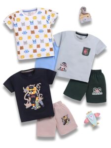 Summer 3 Packs Of T-shirts and Shorts Combo Set (Multicolors)